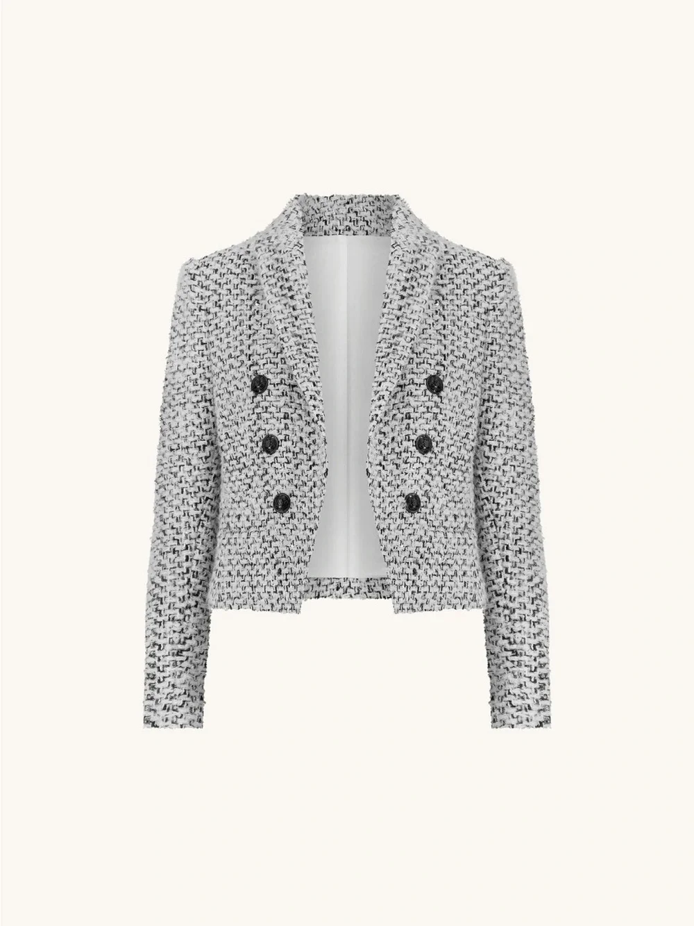 Noli Black & White Tweed Cropped Double-Breasted Blazer